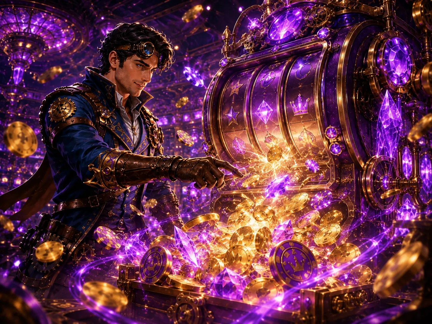 Steampunk slots games coins neonlight